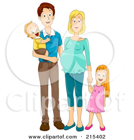 Royalty-Free (RF) Clipart Illustration of a Happy Family With A Pregnant Mommy