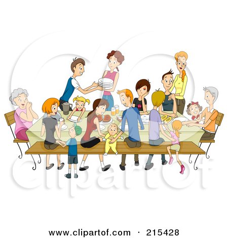 Royalty-Free (RF) Clipart Illustration of a Large Family Eating At A Reunion