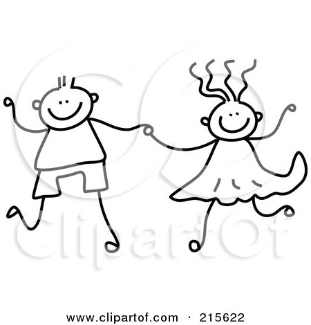 Childs Sketch Of A Black And White Boy And Girl Holding Hands Poster, 