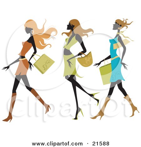  fashion clipart picture of three silhouetted long haired women 
