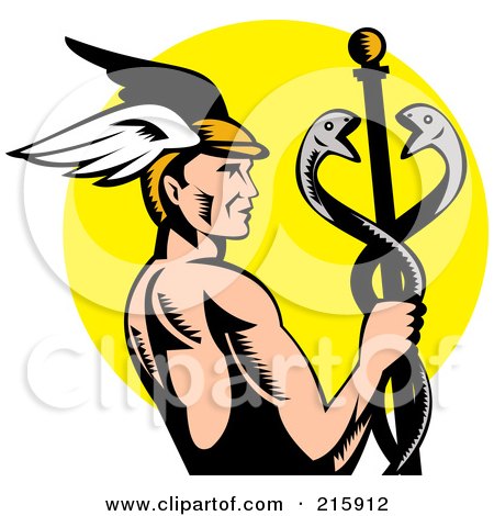 RoyaltyFree Rf Clipart Illustration Of Hermes Holding A Caduceus Over A 