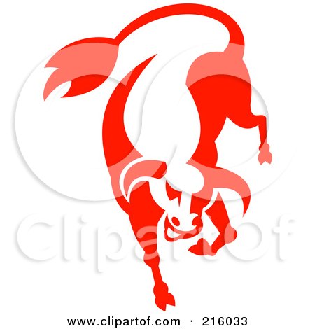 RoyaltyFree RF Clipart Illustration of a Red Bucking Bull Logo by 