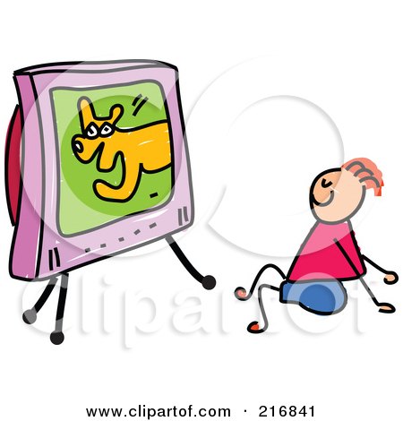 Royalty-Free (RF) Clipart Illustration of a Childs Sketch Of A Boy Watching A Dog Show On Tv by Prawny