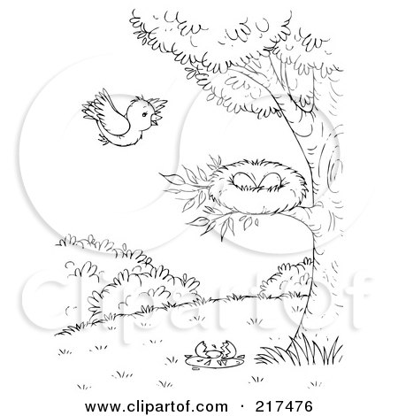 Bird Coloring Pages on Coloring Page Outline Of A Bird Flying Towards A Nest By Alex Bannykh