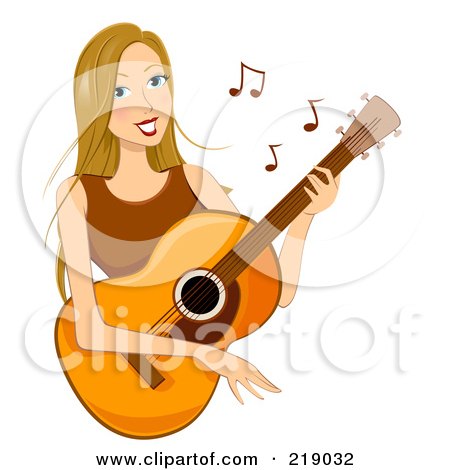  RF Clipart Illustration of a Dirty Blond Woman Playing A Guitar