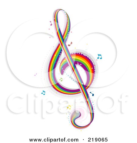 Royalty-free clipart picture of a rainbow G clef music note, 