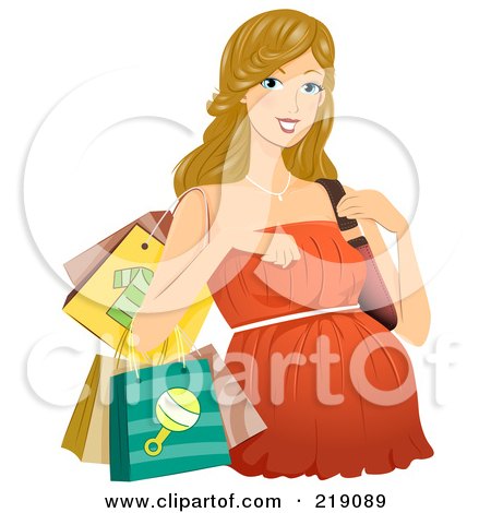 Royalty-free clipart picture of a pregnant dirty blond woman in a shopping 
