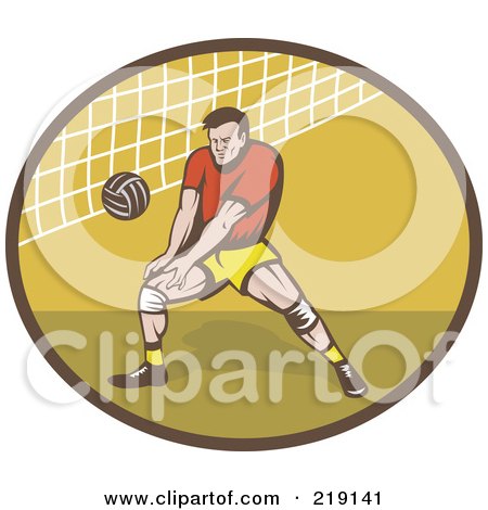 Royalty-free clipart picture of a retro male volleyball player logo, 