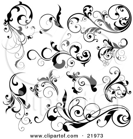 Designtattoo  Free on Clipart Picture Illustration Of A Collection Of Black Leafy Vines And
