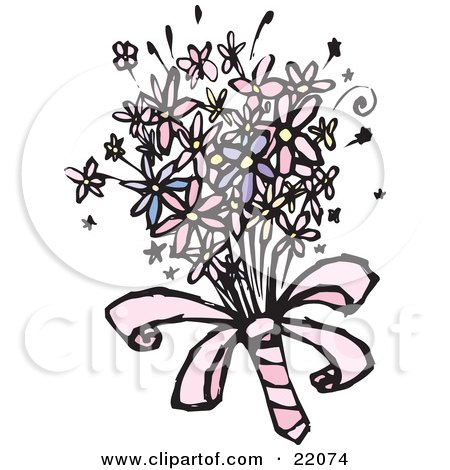 Clipart Picture of a Colorful Spring Bridal Bouquet With Pink 
