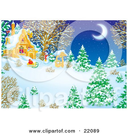 Country Kitchen Ideas on Clipart Illustration Of A Winter Wonderland Of Snow Flocked Evergreen
