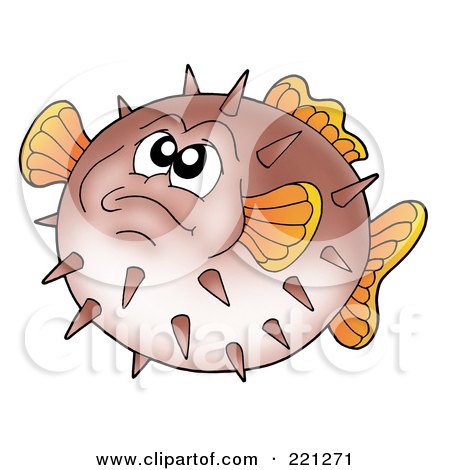 puffer fish cartoon. a Grumpy Brown Puffer Fish