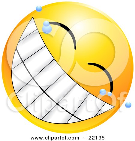 Clipart Illustration of a Yellow Emoticon Face With Bubbles, Grinning With A Giant Toothy Smile