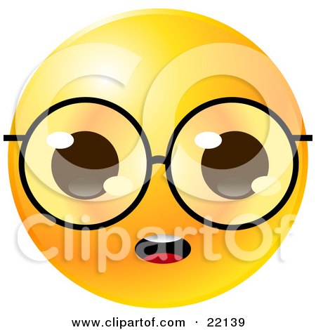 Clipart Illustration of a Yellow Emoticon Face With Big Glasses,