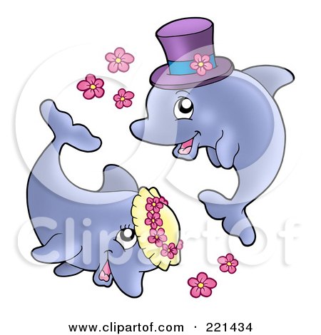 RoyaltyFree RF Clipart Illustration of a Cute Jumping Wedding Couple With 