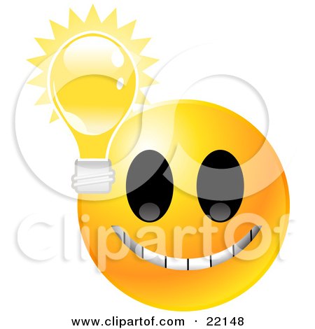 22148-Clipart-Illustration-Of-A-Yellow-Emoticon-Face-Grinning-With-A-Lightbulb-Symbolizing-Ideas-And-Knowledge.jpg
