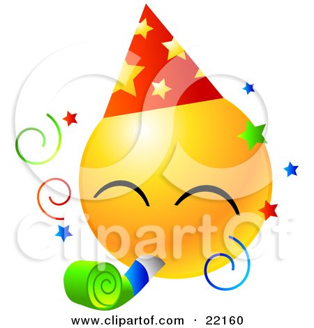 22160-Clipart-Illustration-Of-A-Yellow-Emoticon-Face-Wearing-A-Party-Hat-And-Blowing-On-A-Noise-Maker-At-A-Party.jpg
