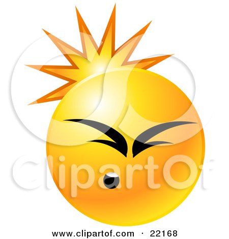 Clipart Illustration of a Yellow Emoticon Face Scruncing Its Face While Being Hit With A Blow To The Back Of The Head, Headache Or Injury