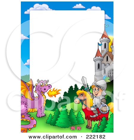 Royalty-free clipart picture of a knight and horse with a dragon 