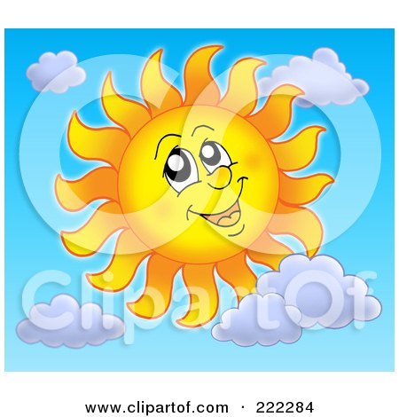 cartoon sun and clouds. Summer Sun With Clouds