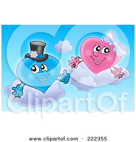Pink And Blue Wedding Heart Couple In The Sky Posters Art Prints
