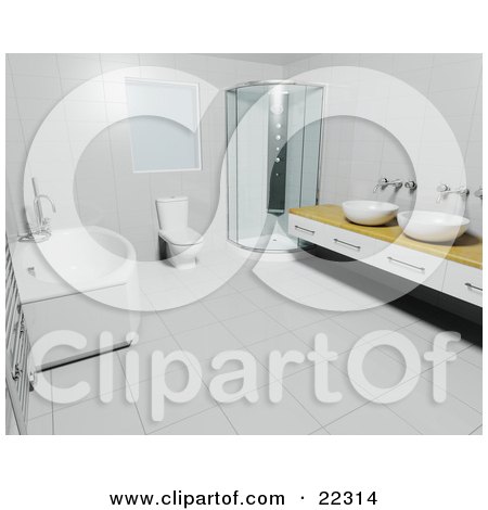 Bathroom Design on Clipart Illustration Of A Deep Bath Tub  White Toilet  Corner Shower