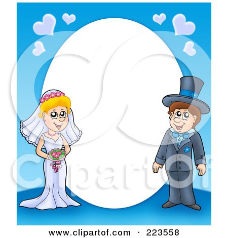 Frame Border Of A Wedding Couple And Hearts Around White Oval Space by 