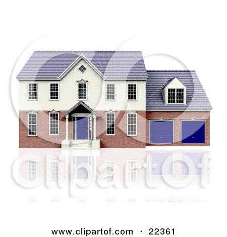 Clipart Illustration of a Two Story House With Blue Doors And A ...