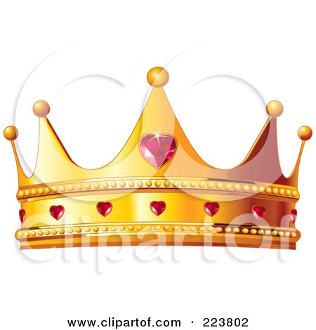 Royalty-free clipart picture of a golden queen crown with ruby hearts, 