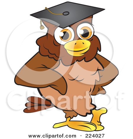 Royalty-Free (RF) Clipart Illustration of a Brown Owl Wearing A Graduation