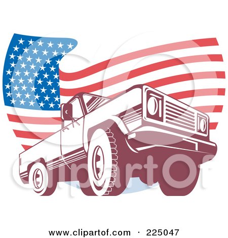 RoyaltyFree RF Clipart Illustration of a Pick Up Truck And Wavy American