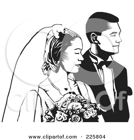 RoyaltyFree RF Clipart Illustration of a Black And White Wedding Couple 