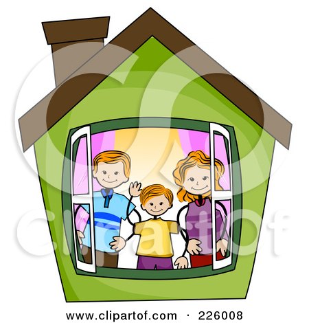 Royalty-Free (RF) Clipart Illustration of a Stick Boy With His Parents In A Green House