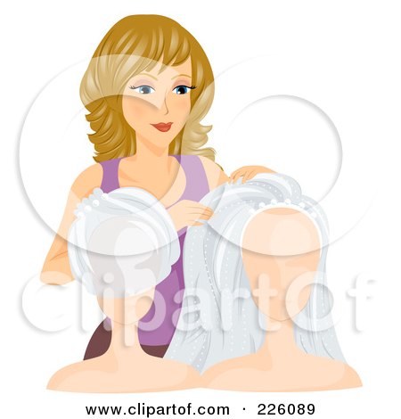 RoyaltyFree RF Clipart Illustration of a Woman Looking At Wedding Veils