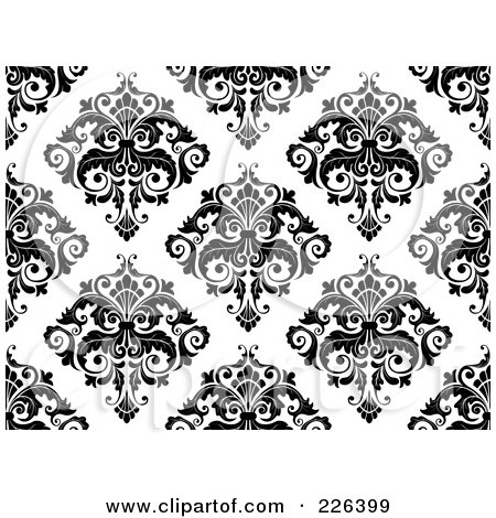 Damask Wallpaper on Free  Rf  Clipart Illustration Of A Black And White Seamless Damask