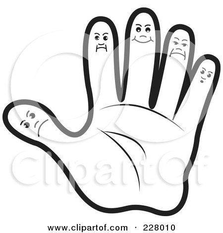 Coloring Page Outline Of A Hand With Finger Faces Posters Art Prints