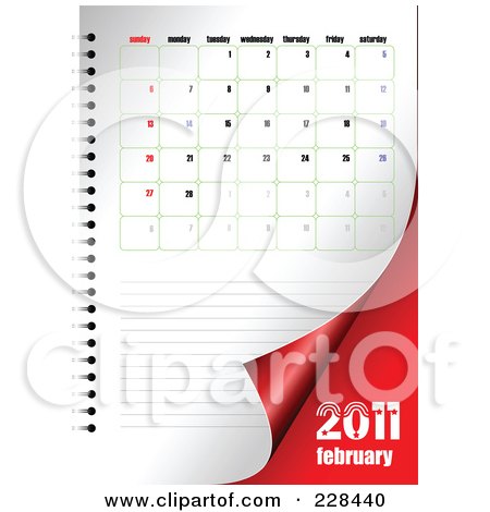 Royalty-free clipart illustration of a turning February 2011 calendar and 