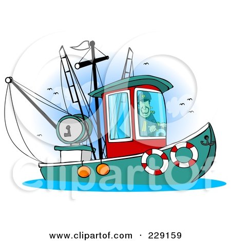  ) Clipart Illustration of a Man Standing Up In A Sinking Fishing Boat