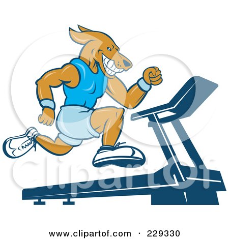 Royalty-free clipart illustration of a dog running on a treadmill, 