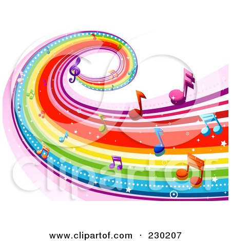  RF Clipart Illustration of a Rainbow Wave With Music Notes Background