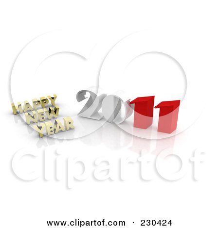 Royalty-Free (RF) Clipart Illustration of a 3d Gold Happy New Year Greeting By 2011 - 1