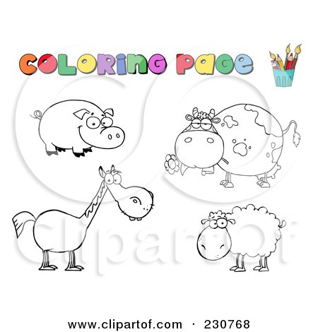 Farm Animals Coloring Pages on Of A Digital Collage Of Farm Animal Coloring Page Outlines Jpg