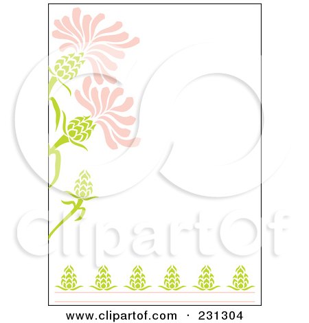 Pink And Green Vertical Floral Border Background