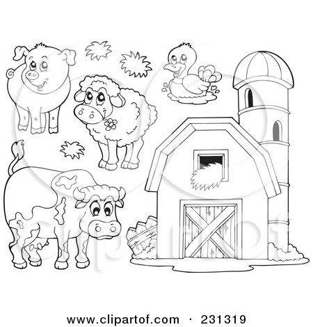Animal Coloring Pages on Coloring Page Outlines Of Farm Animals And A Barn With Granary By