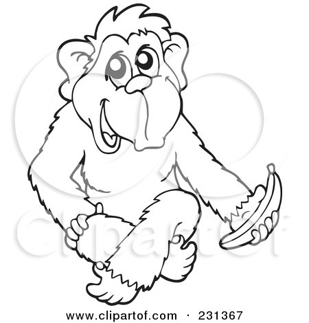 Monkey Coloring Pages on Coloring Page Outline Of A Monkey With A Banana By Visekart  231367