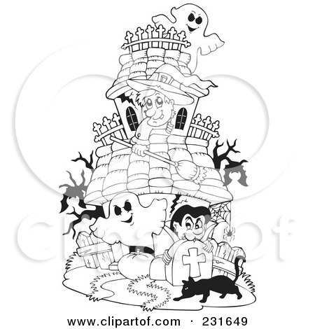House Coloring Pages on Coloring Page Outline Of A Witch Ghosts And Vampire At A Haunted House