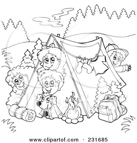 Kids on Coloring Page Outline Of A Group Of Camping Kids By Visekart  231685