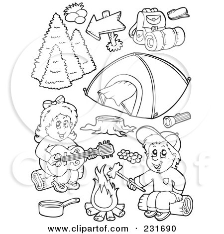 Coloring Sheets  Kids on Coloring Page Outlines Of Camping Kids And Items By Visekart  231690