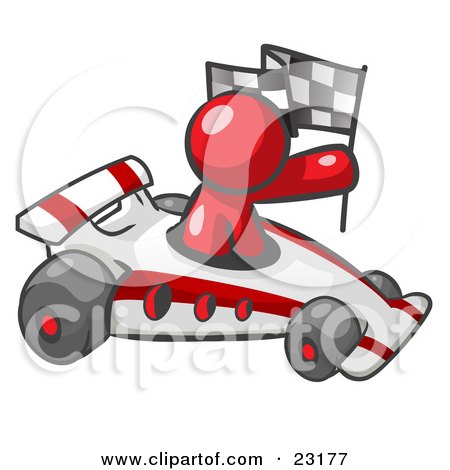 Small  Photo on Of A Red Man Driving A Fast Race Car Past Flags While Racing Jpg