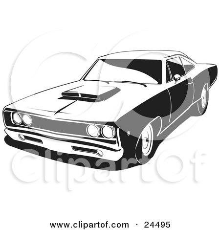 Clipart Illustration of a 1968 Dodge Super Bee Muscle Car With A Hood Scoop